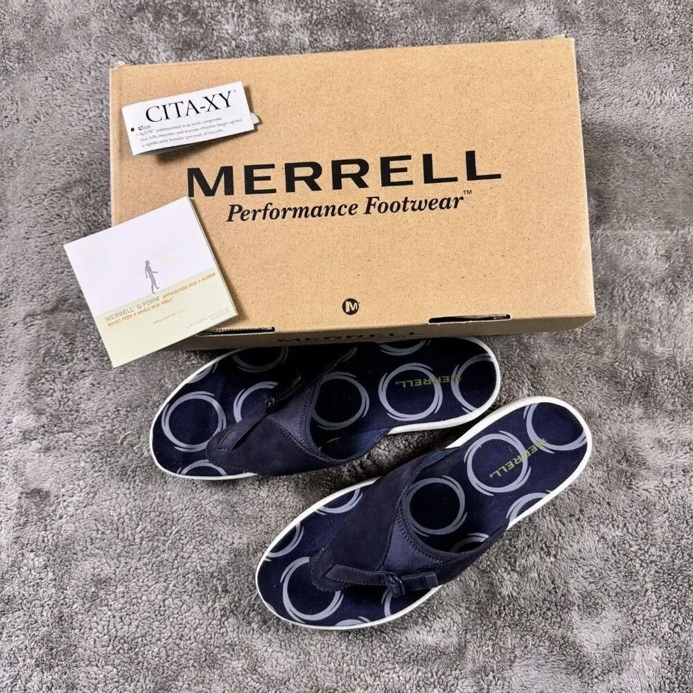 Merrell Nubuck Leather Comfort Thong Sandals Navy Women’s Size 10 Medium Q-Form